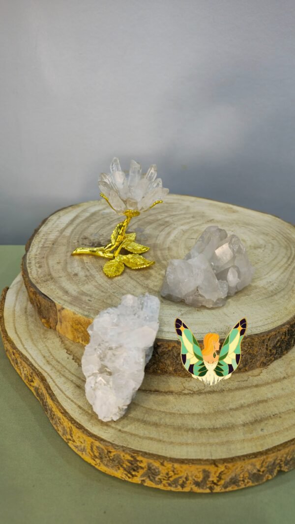 Rosa Decorativa Banhada em Ouro com Pontas de Cristal de Rocha - Image 2